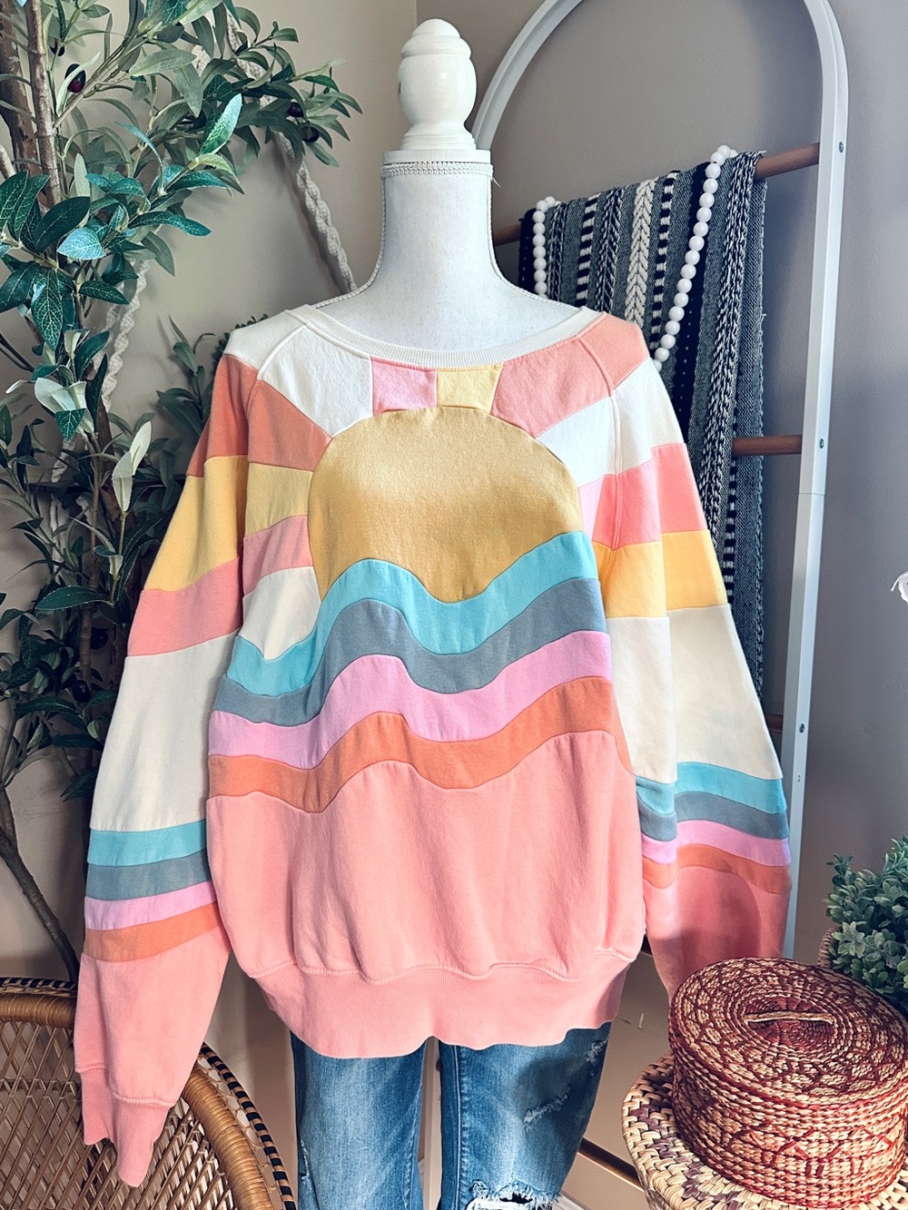 Simply Southern XXL Patchwork Sun Sweatshirt Retro Colorblock Double Sided
